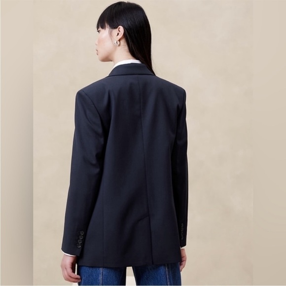 NWT! Banana Republic Navy Blue Siena Relaxed Italian Wool Blazer - Multiple💛 - Picture 3 of 8